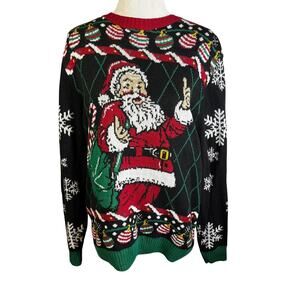 Ugly Holiday Sweater Santa Claus Thumbs Up Christmas Party Size XL